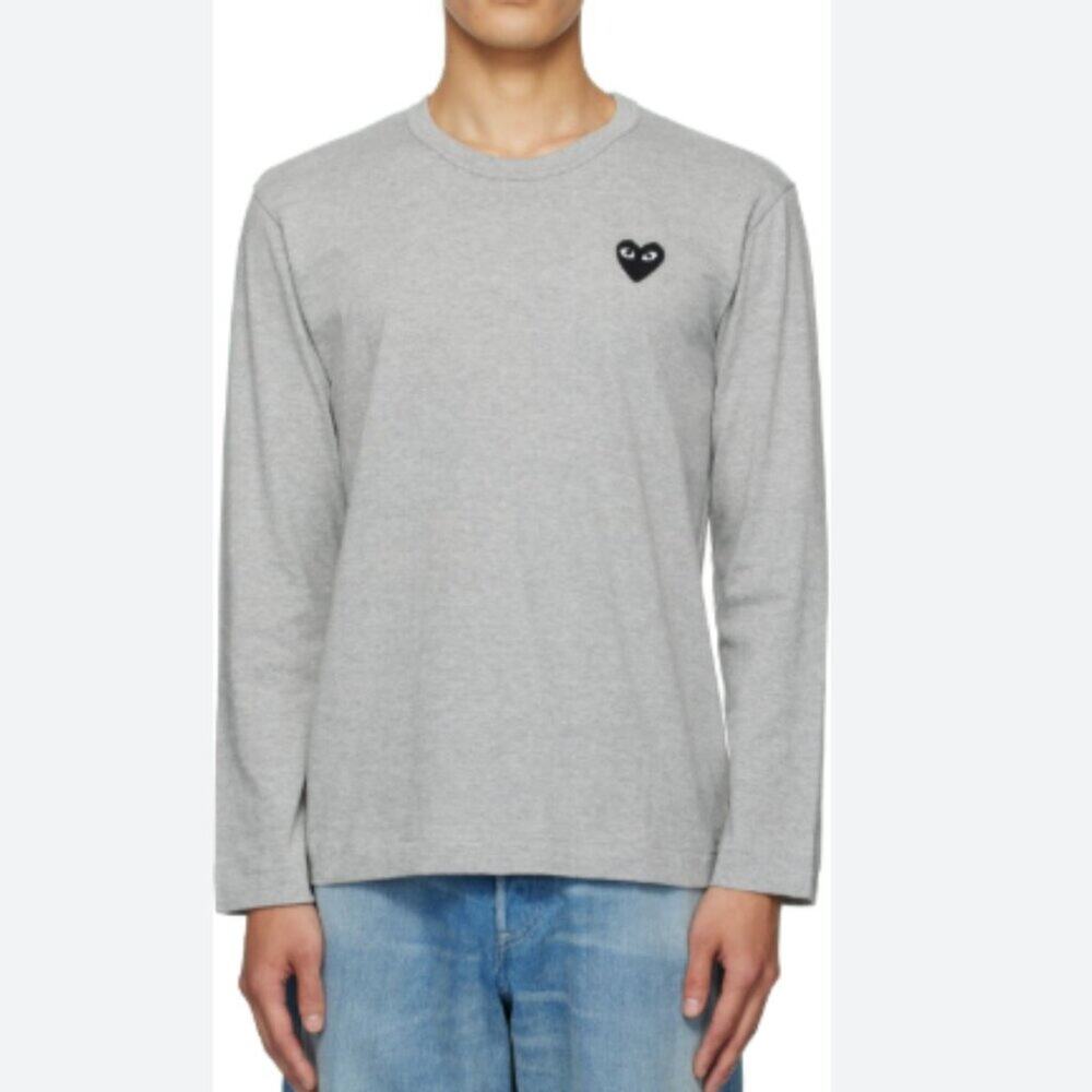 Comme Des Garcons PLAY Gray Heart Patch Long Sleeve Shirt Size XL